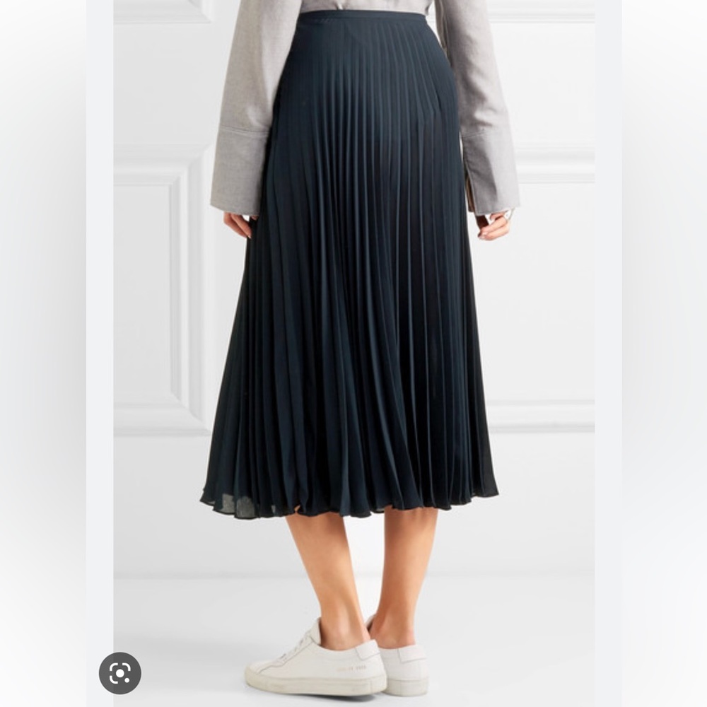Vince Navy Pleated Midi Skirt